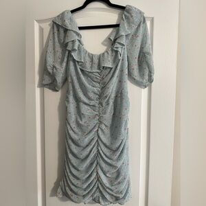 ASTR THE LABEL mini ruched dress in blue floral